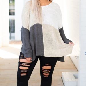 Chic Soul Taupe Color Block Sweater